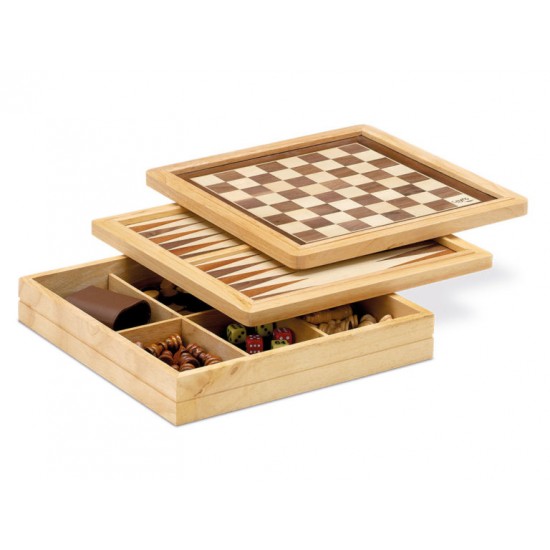 INLAID CHESS - CHECKERS - BACKGAMMON SET