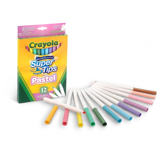 12 SUPERTIPS WASHABLE MARKERS - PASTEL COLOURS
