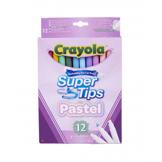 12 SUPERTIPS WASHABLE MARKERS - PASTEL COLOURS