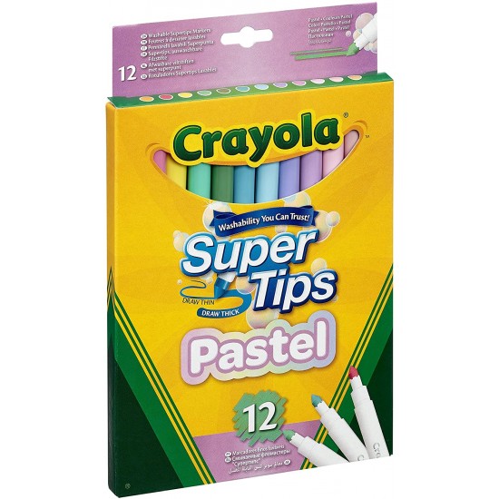 12 SUPERTIPS WASHABLE MARKERS - PASTEL COLOURS