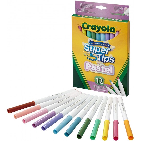12 SUPERTIPS WASHABLE MARKERS - PASTEL COLOURS
