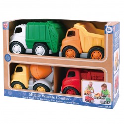 MIGHTY WHEELS COMBO (DUMP TRUCK, CITY BIN TRUCK, FIRE ENGINE & CEMENT MIXER)