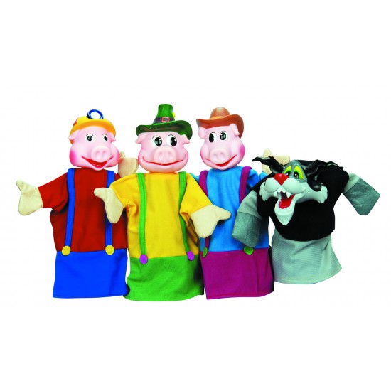4 PIECES LARGE HAND PUPPET WITH PLASTIC THEATRE PLAYSET