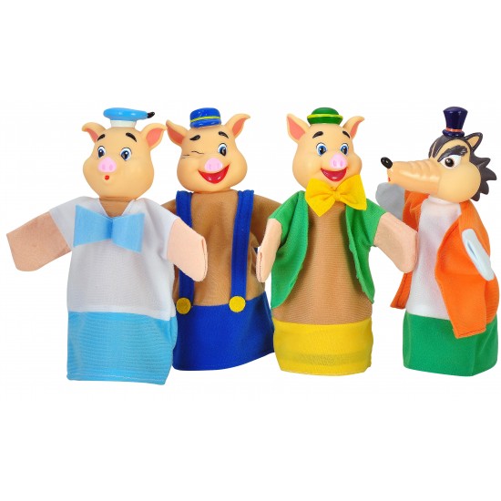 4 PIECES MEDIUM HAND PUPPET AND PLASTIC THEATRE
