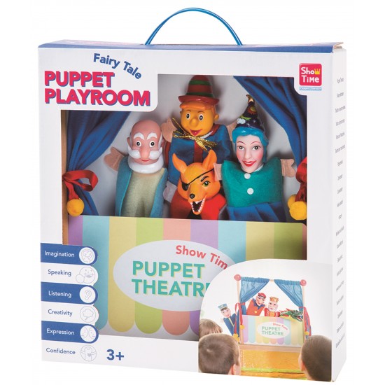 4 PIECES FINGER PUPPET + WOODEN THEATRE