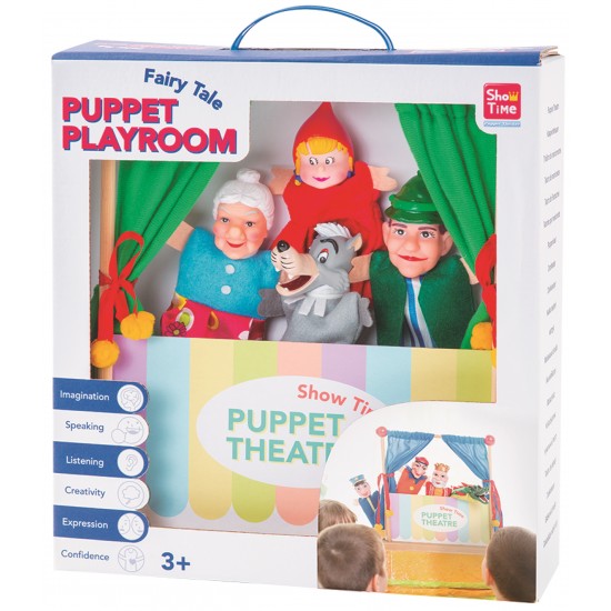 4 PIECES FINGER PUPPET + WOODEN THEATRE