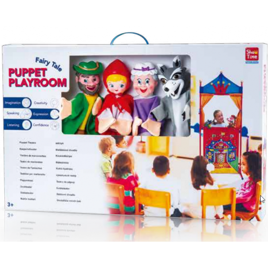 4 PIECES LARGE HAND PUPPET WITH PLASTIC THEATRE PLAYSET