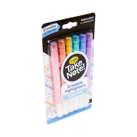 TAKE NOTE 6 ERASABLE HIGHLIGHTERS - PASTEL COLORS