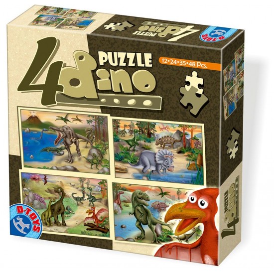 4 DINO PUZZLES 12-24-35-48 PIECES