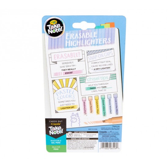 TAKE NOTE 6 ERASABLE HIGHLIGHTERS - PASTEL COLORS
