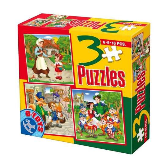 3 PUZZLES FAIRY TALES 6-9-16 PIECES