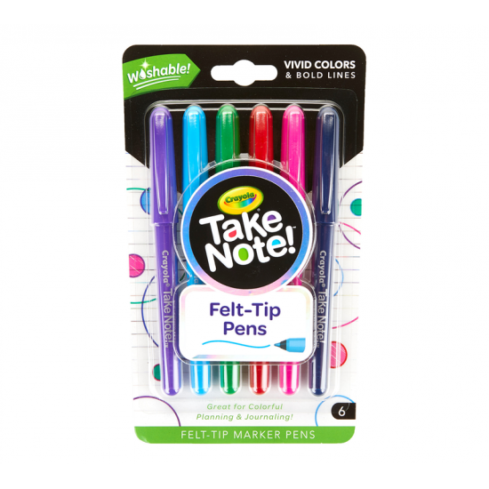TAKE NOTE  6 WASHABLE FELT TIP MARKERS
