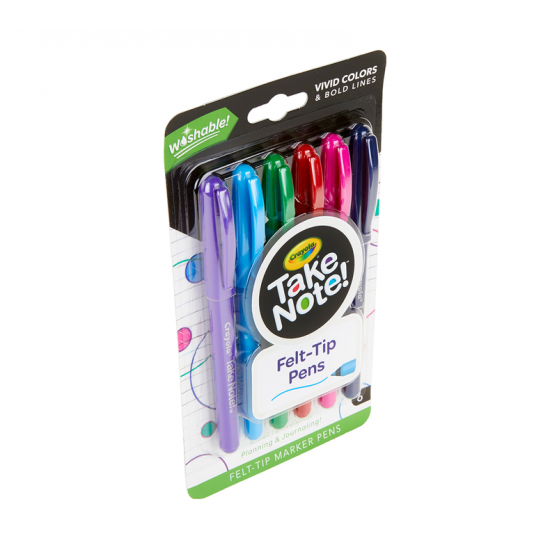 TAKE NOTE  6 WASHABLE FELT TIP MARKERS