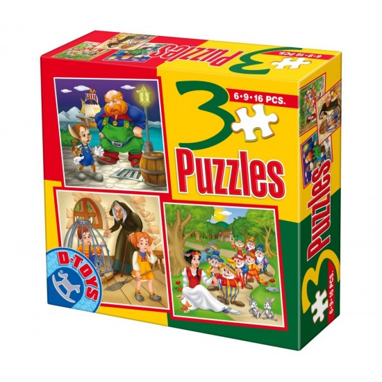 3 PUZZLES FAIRY TALES 6-9-16 PIECES