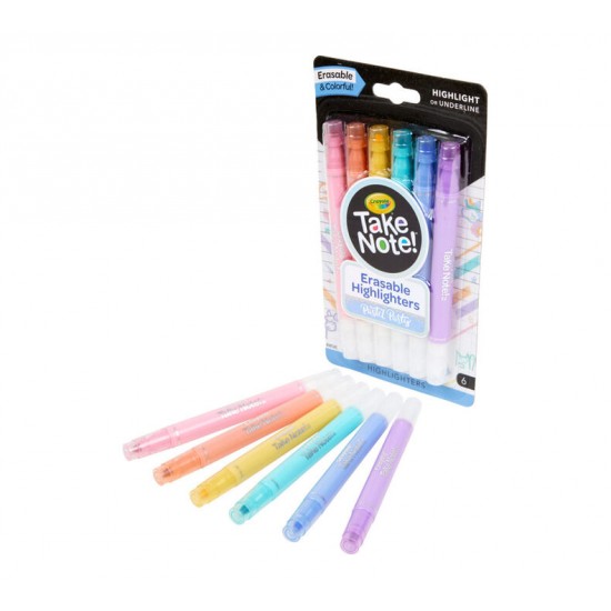 TAKE NOTE 6 ERASABLE HIGHLIGHTERS - PASTEL COLORS