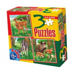 3 PUZZLES ANIMALS 6-9-16 PIECES