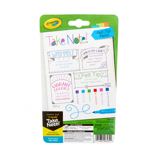 TAKE NOTE  6 WASHABLE FELT TIP MARKERS